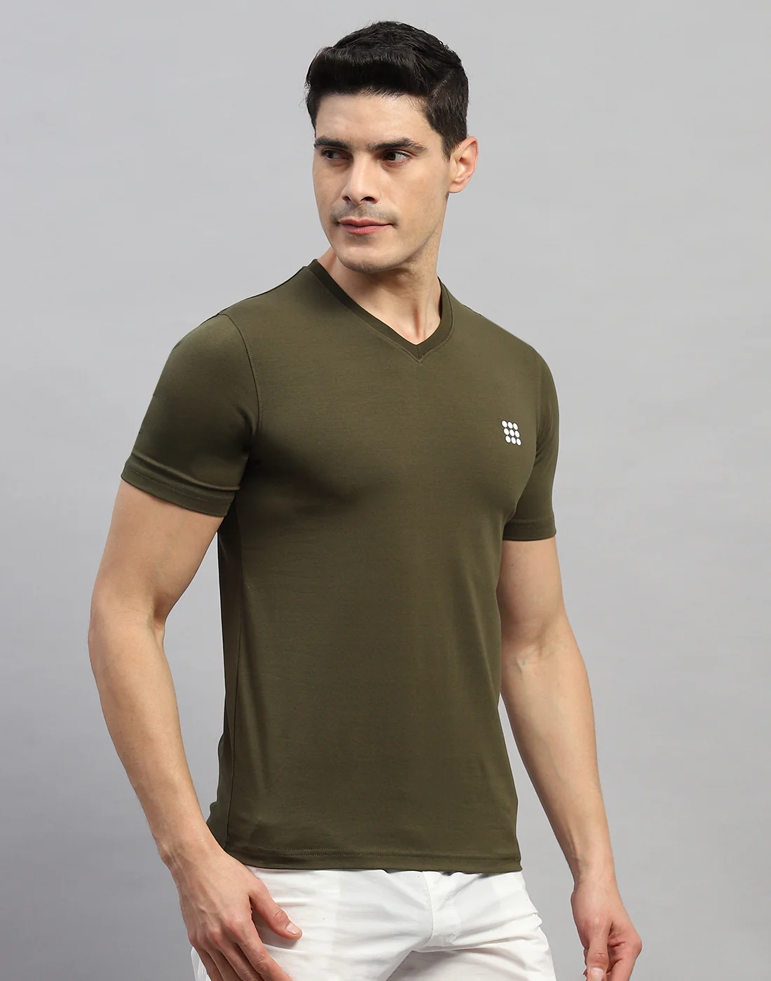 Rock.it Men Olive Solid V Neck Half Sleeve T-Shirt - Image 4