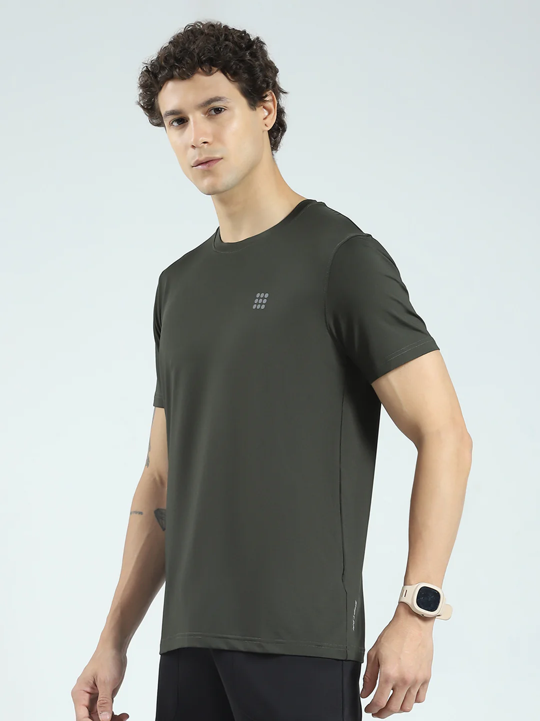 Rock.it Men Olive Solid Round Neck Half Sleeve T-Shirt - Image 3