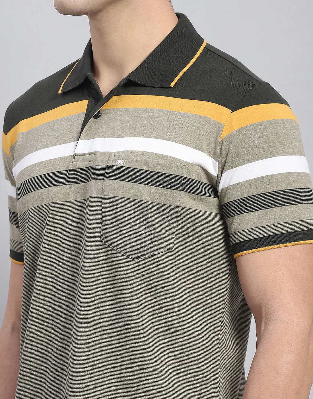 Men Olive Stripe Collar Half Sleeve T-Shirt - Image 7
