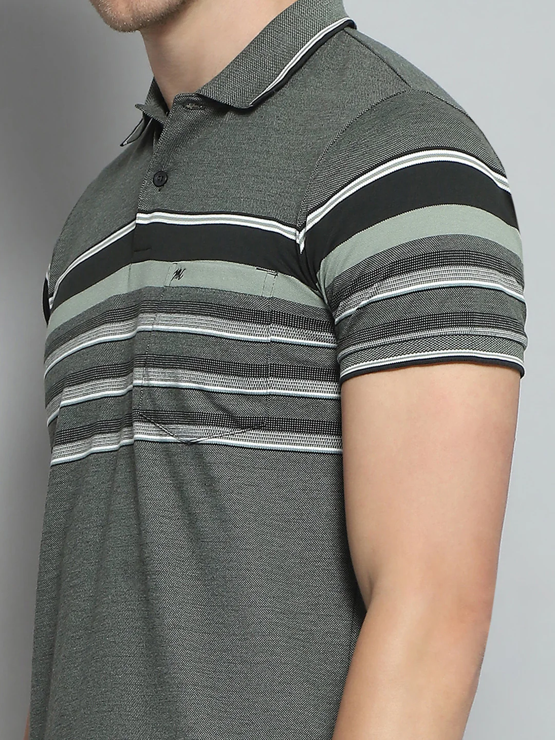 Men Olive Stripe Collar Half Sleeve T-Shirt - Image 7