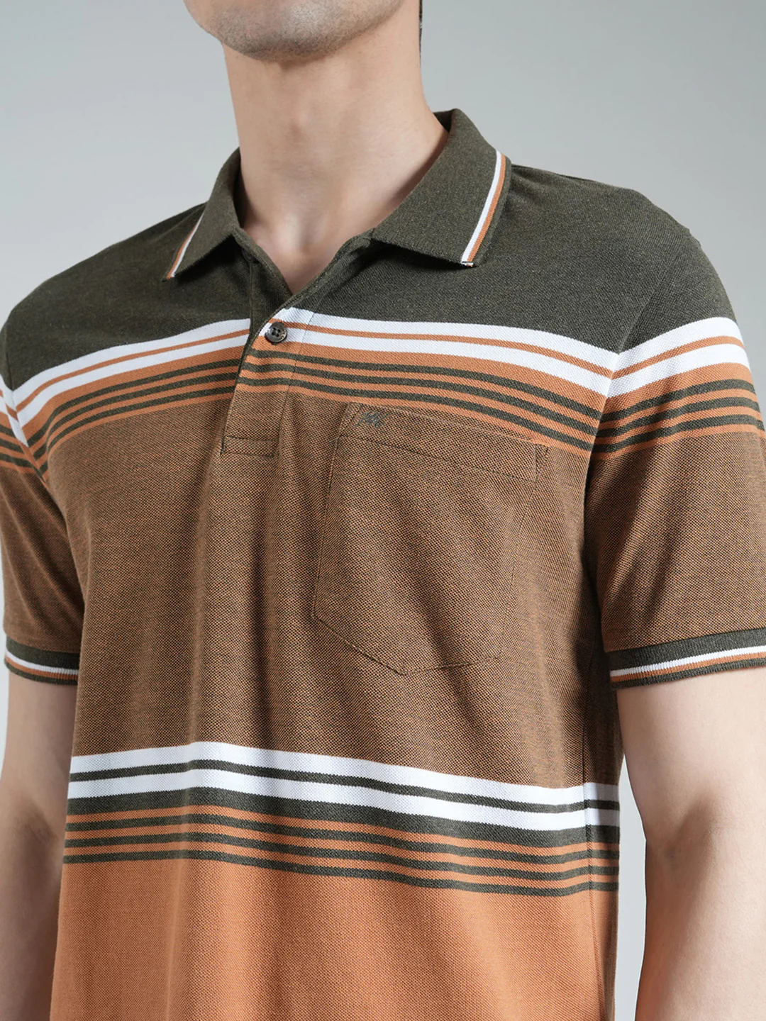 Men Olive Stripe Collar Half Sleeve T-Shirt - Image 6