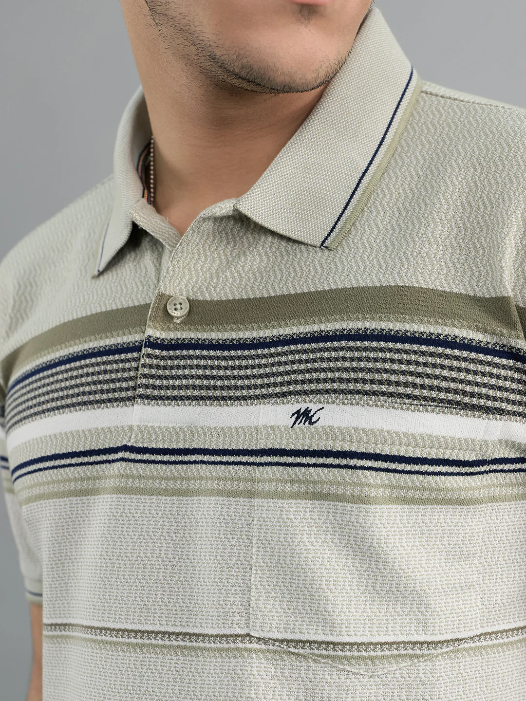 Men Olive Stripe Collar Half Sleeve T-Shirt - Image 5
