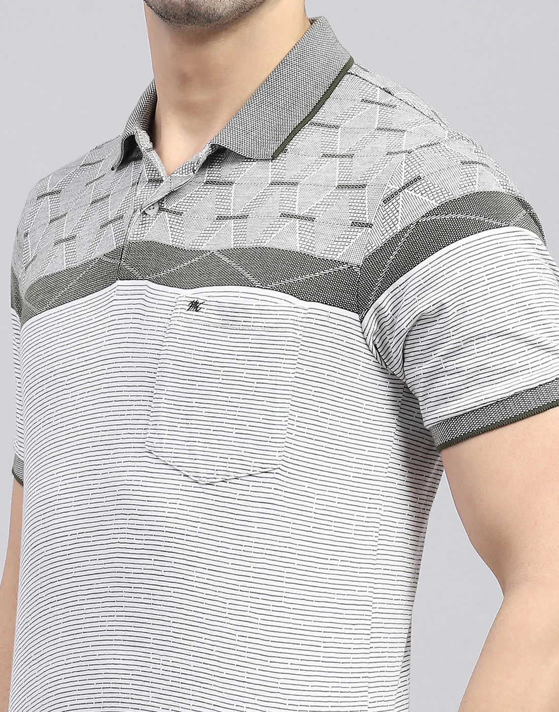 Men Olive Stripe Polo Collar Half Sleeve T-Shirt - Image 6