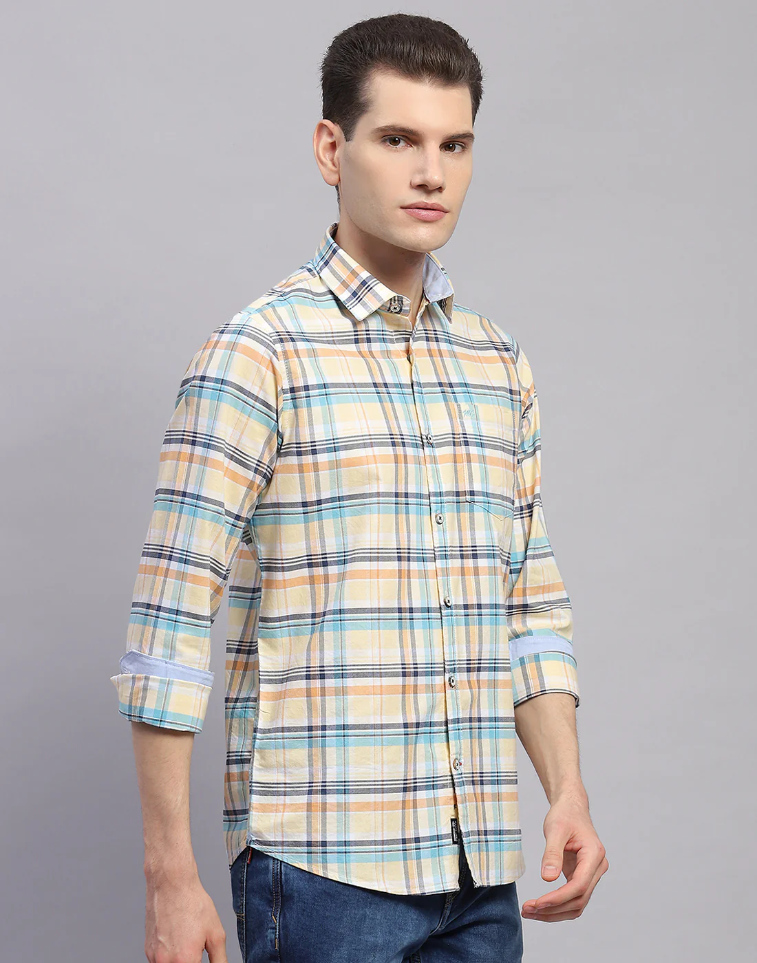 Men Orange Check Collar Full Sleeve Shirt - Image 4
