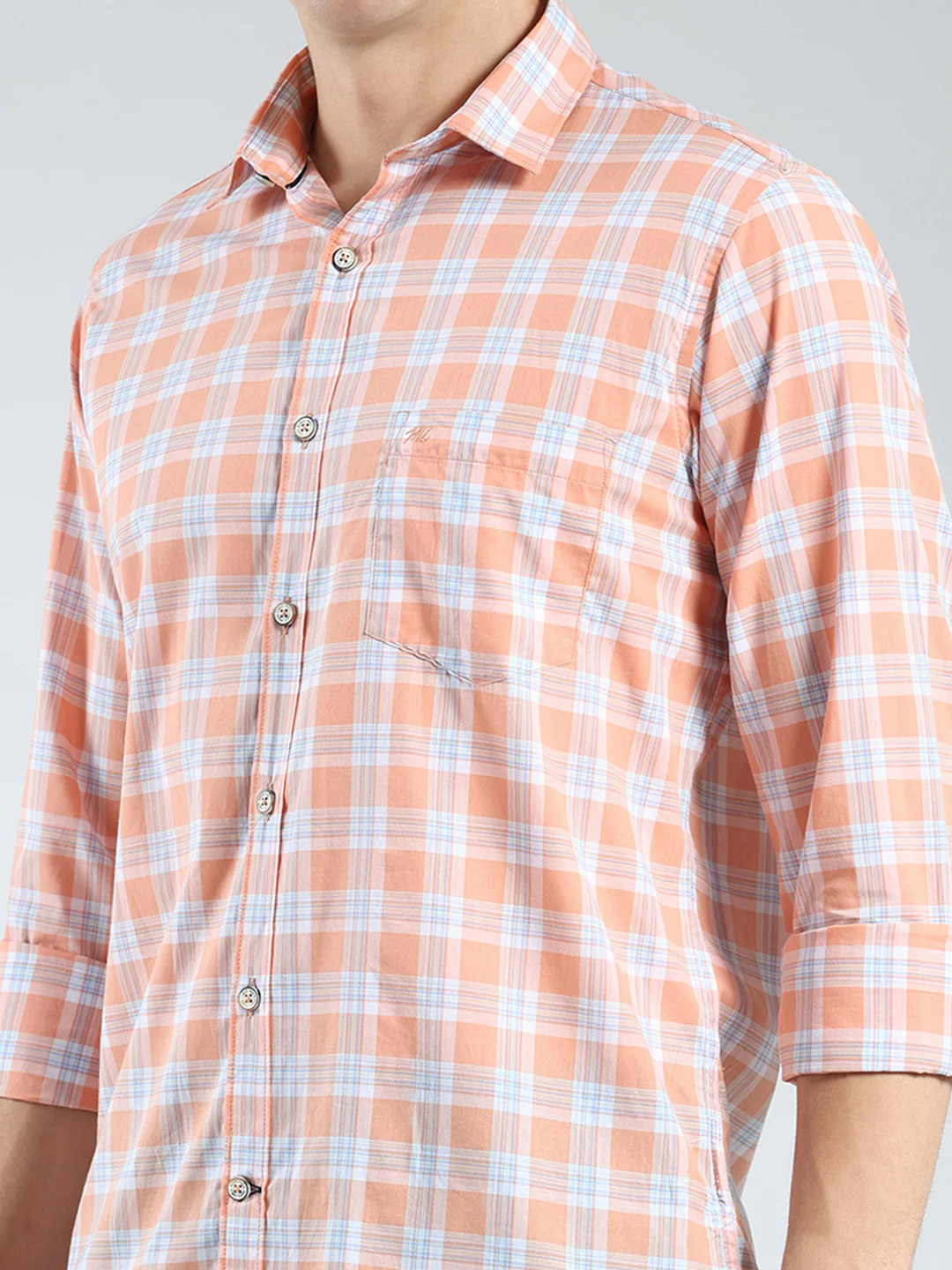 Men Orange Check Collar Full Sleeve Shirt - Image 7