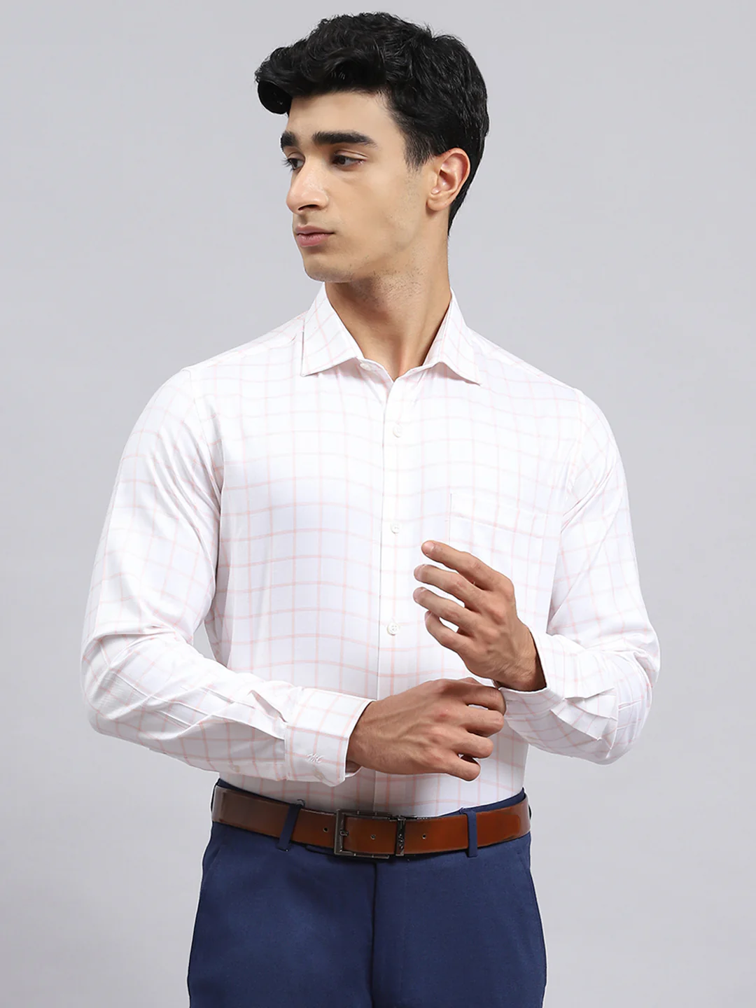 Men Orange Check Shirt - Image 2