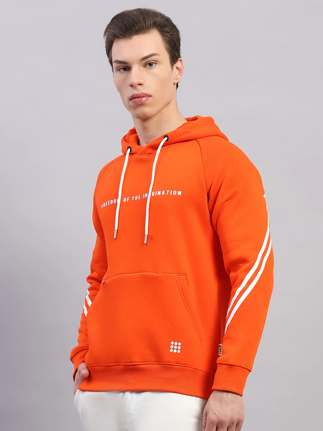 Rock.it Men Orange Printed Hooded Full Sleeve Sweatshirt - Image 2