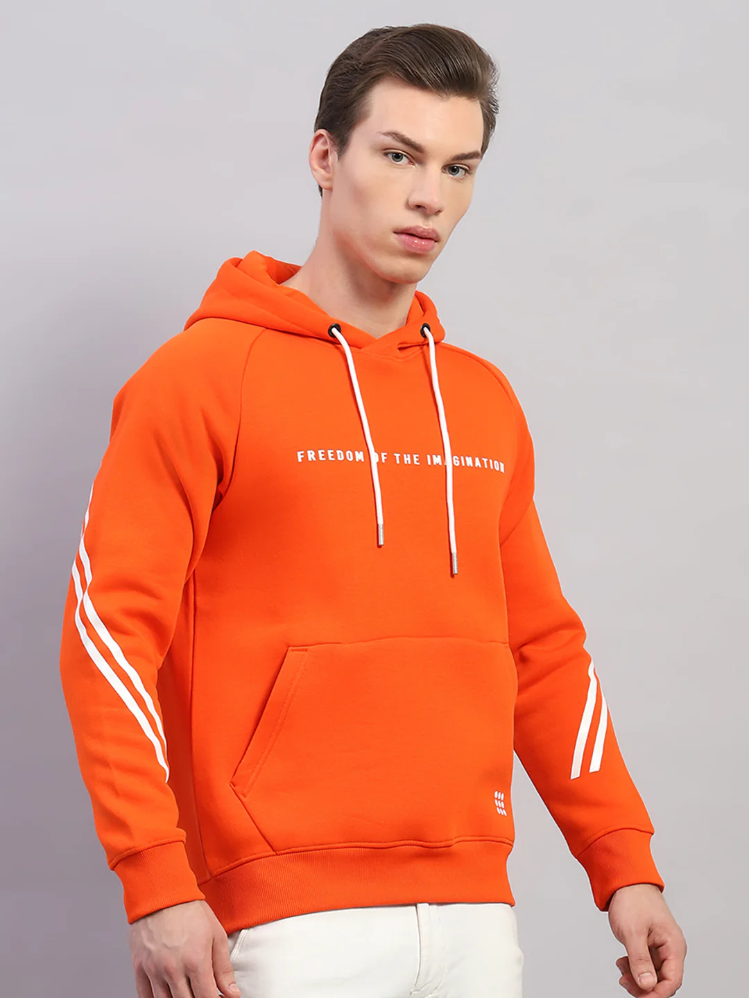 Rock.it Men Orange Printed Hooded Full Sleeve Sweatshirt - Image 3