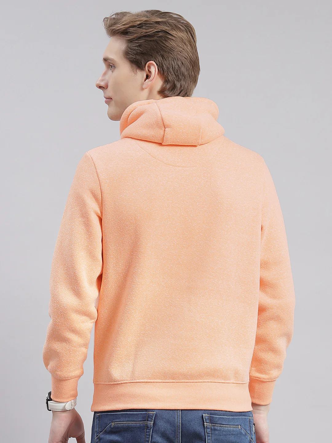 Men Orange Printed Hooded Full Sleeve Sweatshirts - Image 6