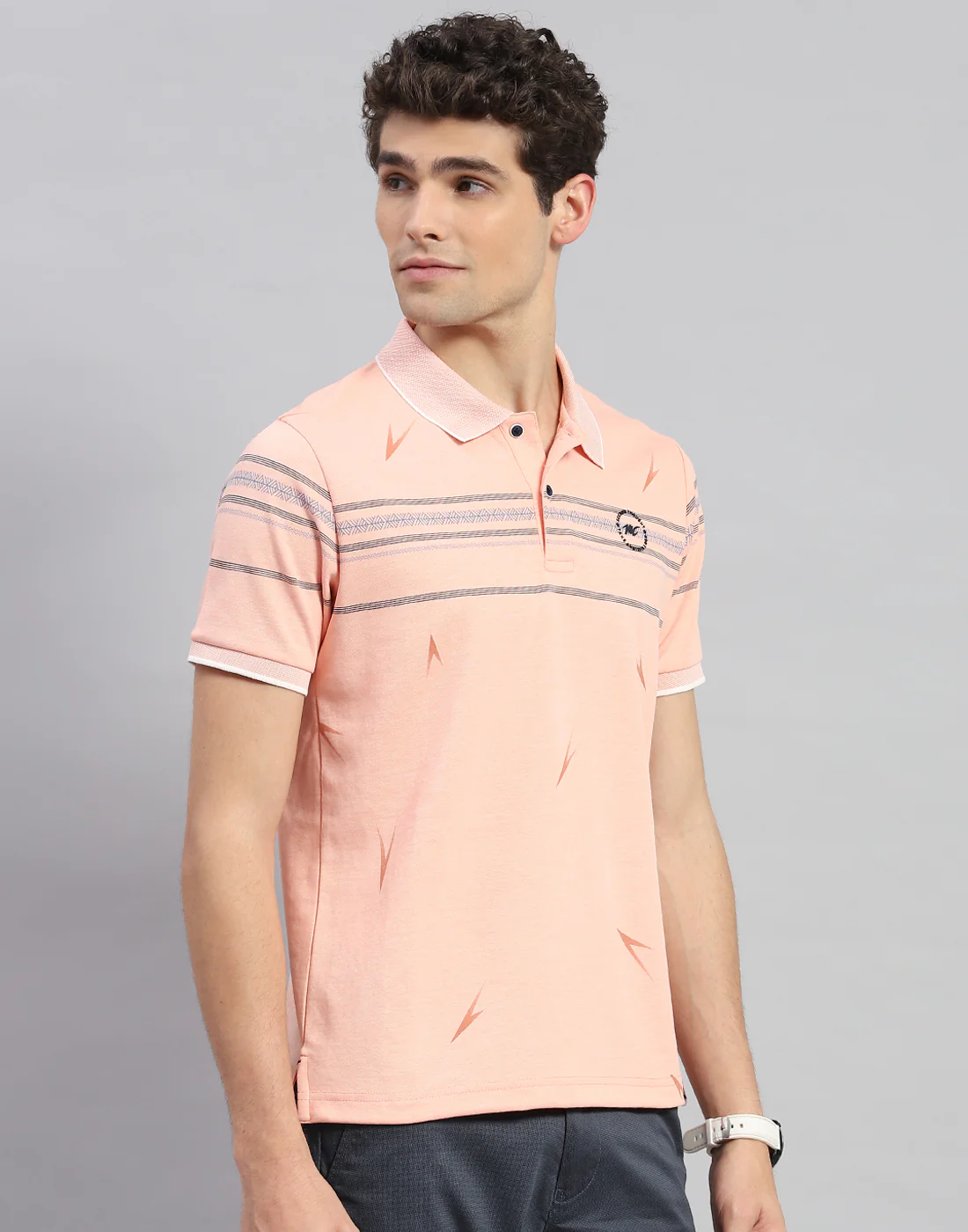 Men Orange Printed Polo Collar Half Sleeve T-Shirt - Image 4