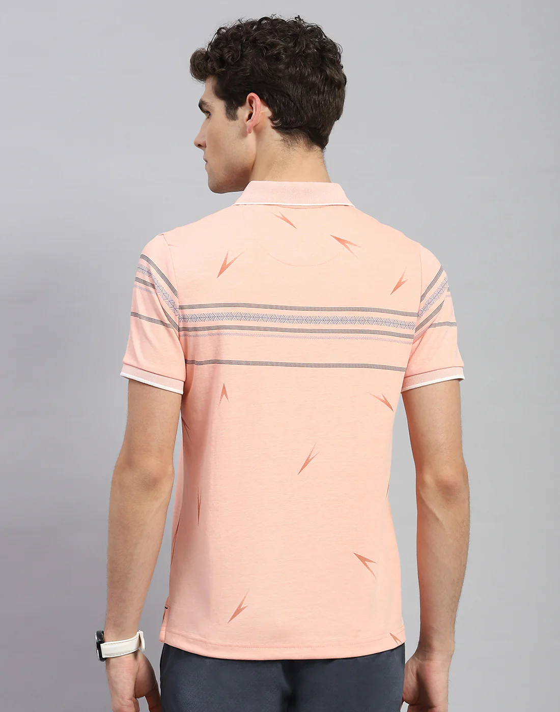 Men Orange Printed Polo Collar Half Sleeve T-Shirt - Image 5
