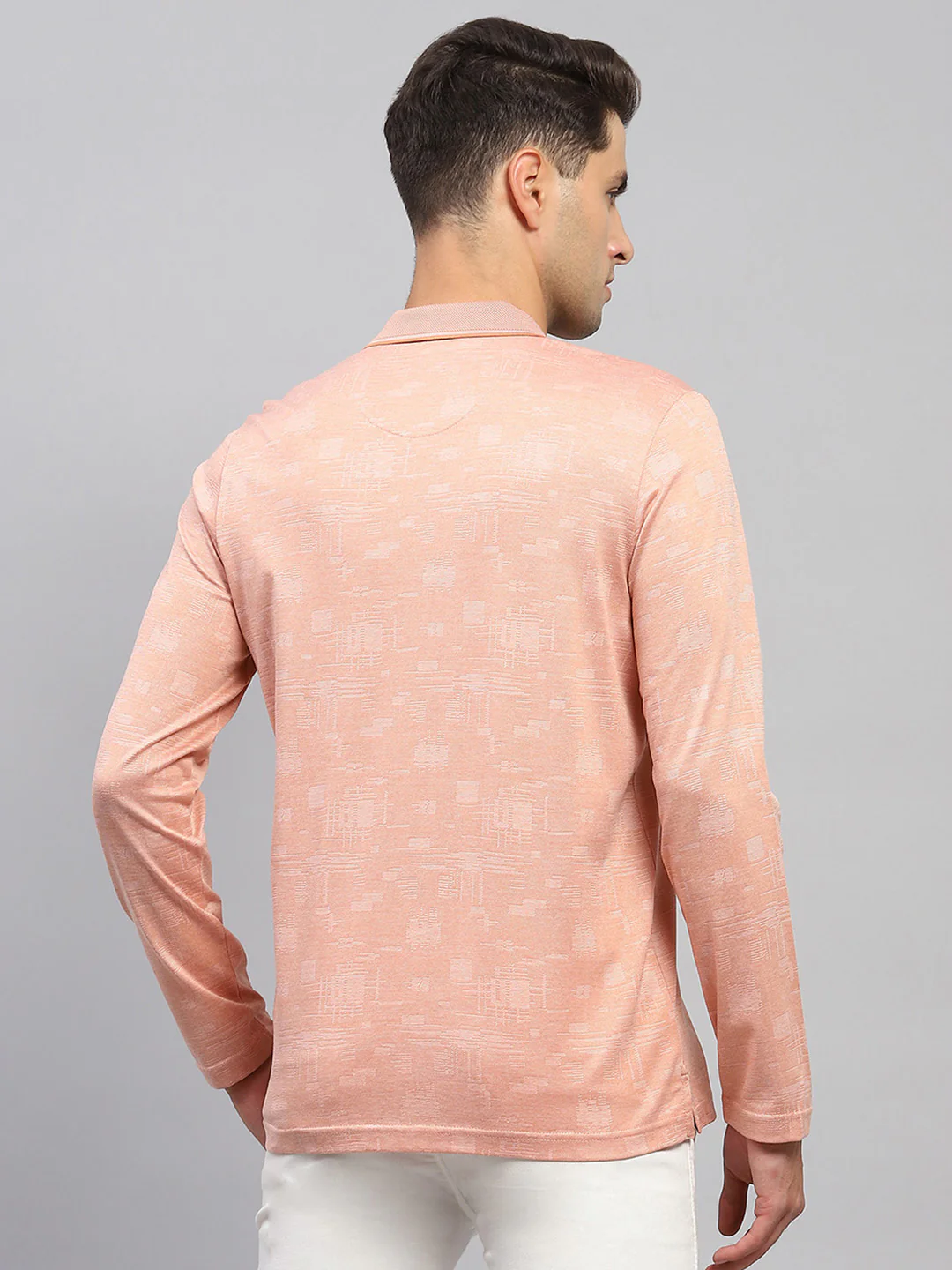 Men Orange Self Design Collar Full Sleeve Winter T-Shirt - Image 5