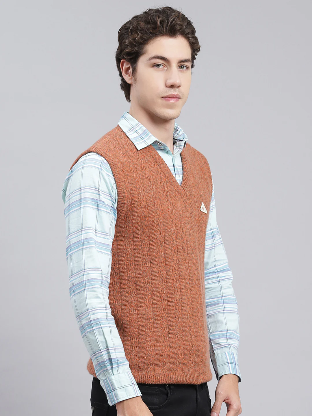 Men Orange Self Design Lamb wool Sweater - Image 3