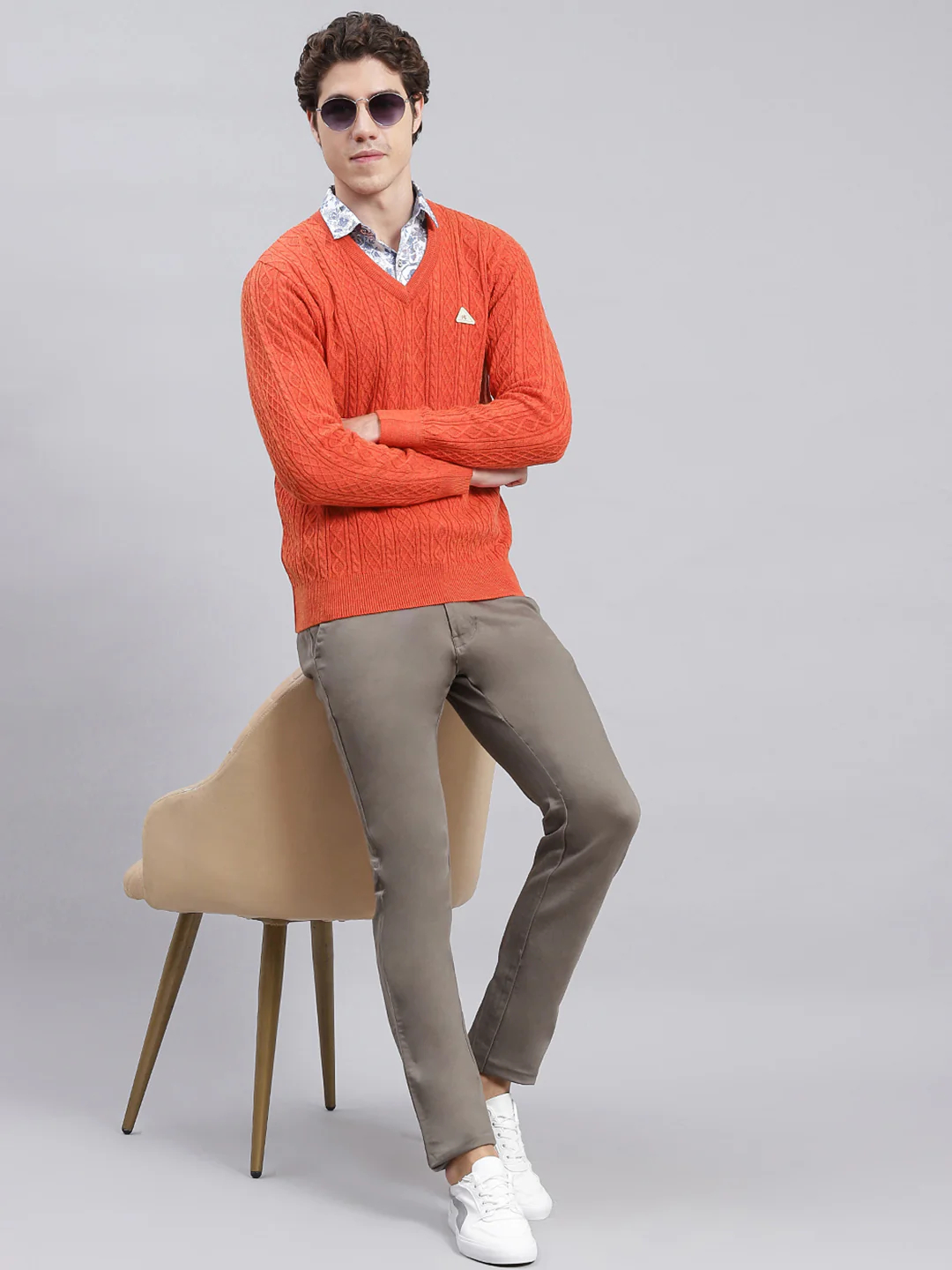 Men Orange Self Design Wool blend Pullover - Image 5