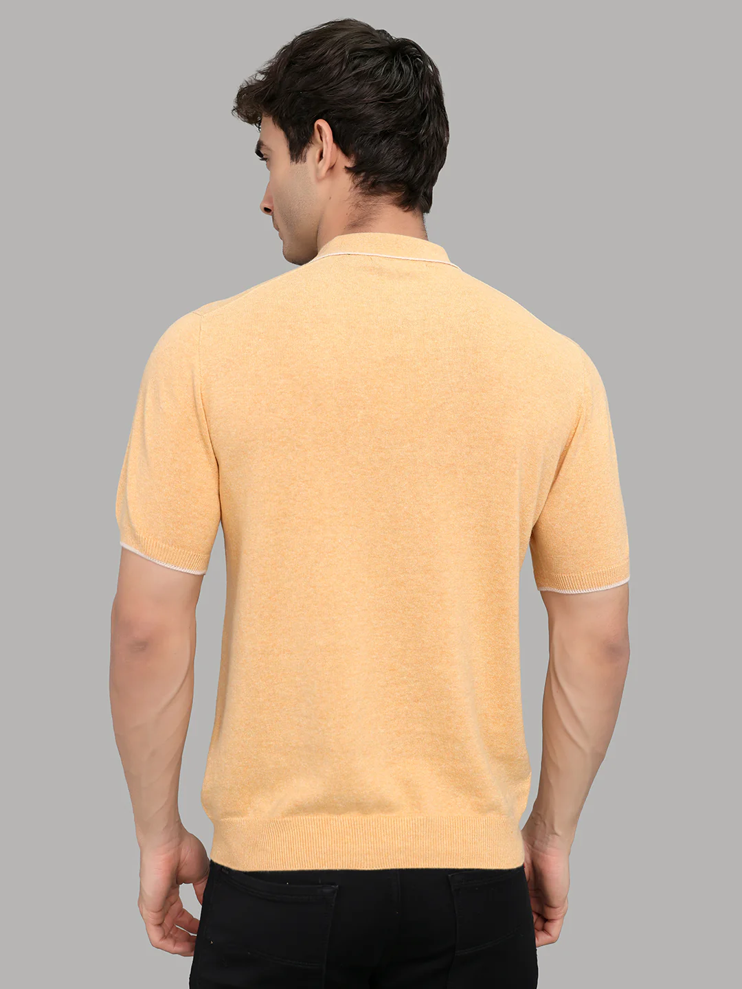 Men Orange Solid Collar Half Sleeve T-Shirt - Image 4