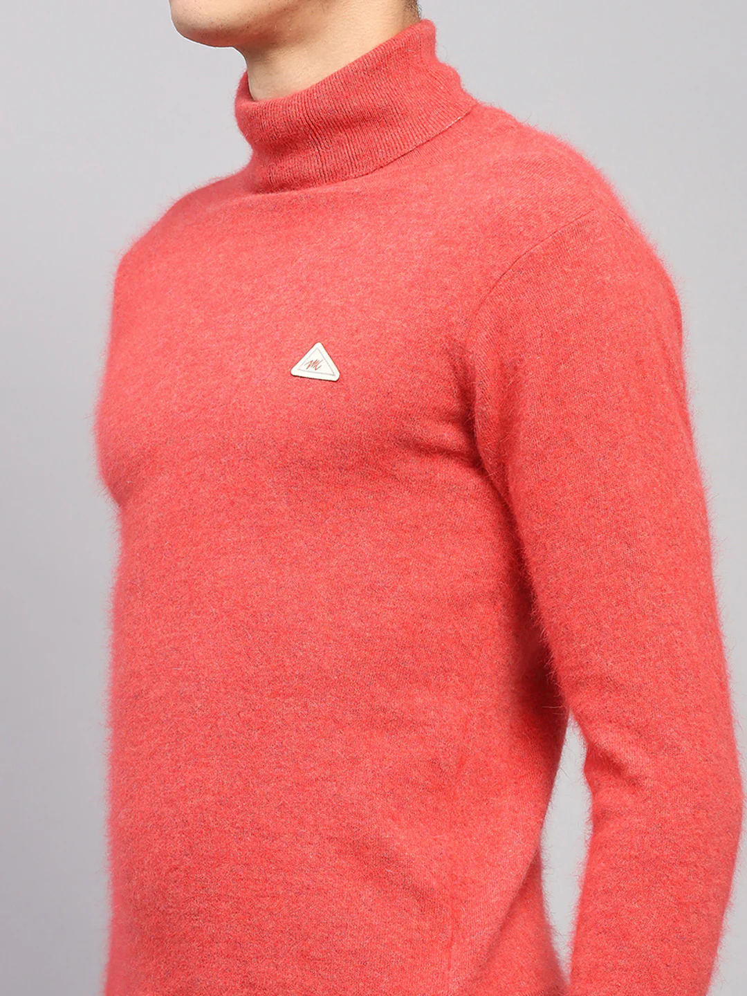 Men Orange Solid High Neck Full Sleeve Pullover - Image 6
