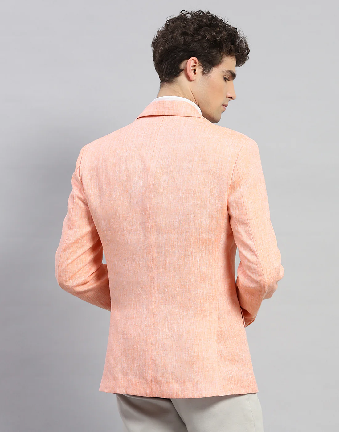 Men Orange Solid Notch Lapel Collar Full Sleeve Blazer - Image 5
