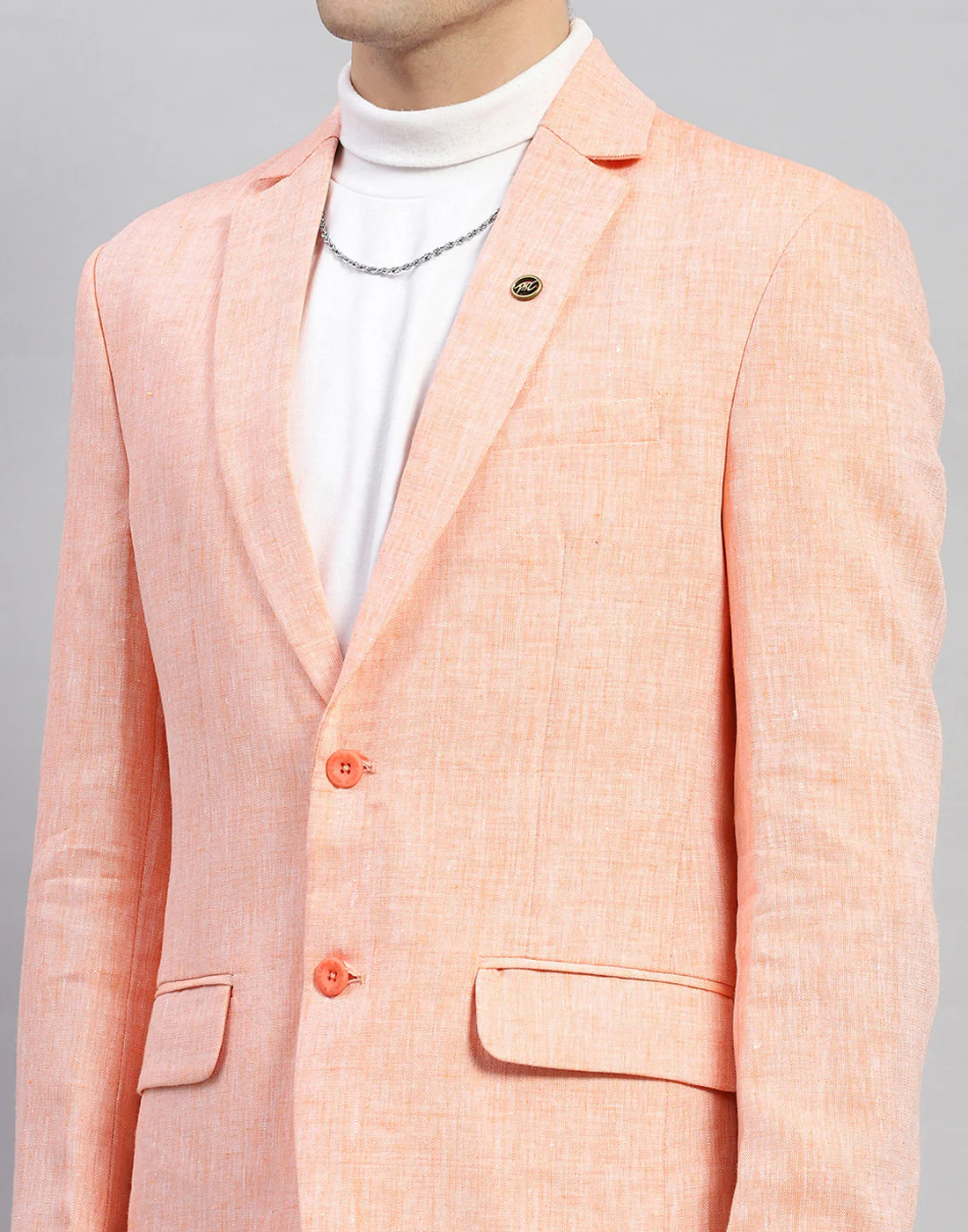 Men Orange Solid Notch Lapel Collar Full Sleeve Blazer - Image 6