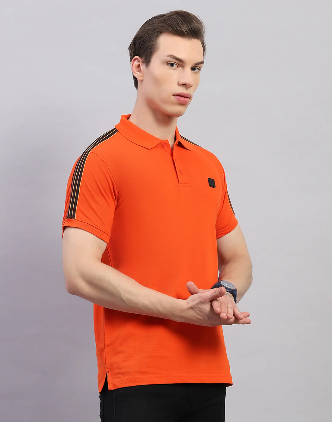 Rock.it Men Orange Solid Polo Collar Half Sleeve T-Shirt - Image 4