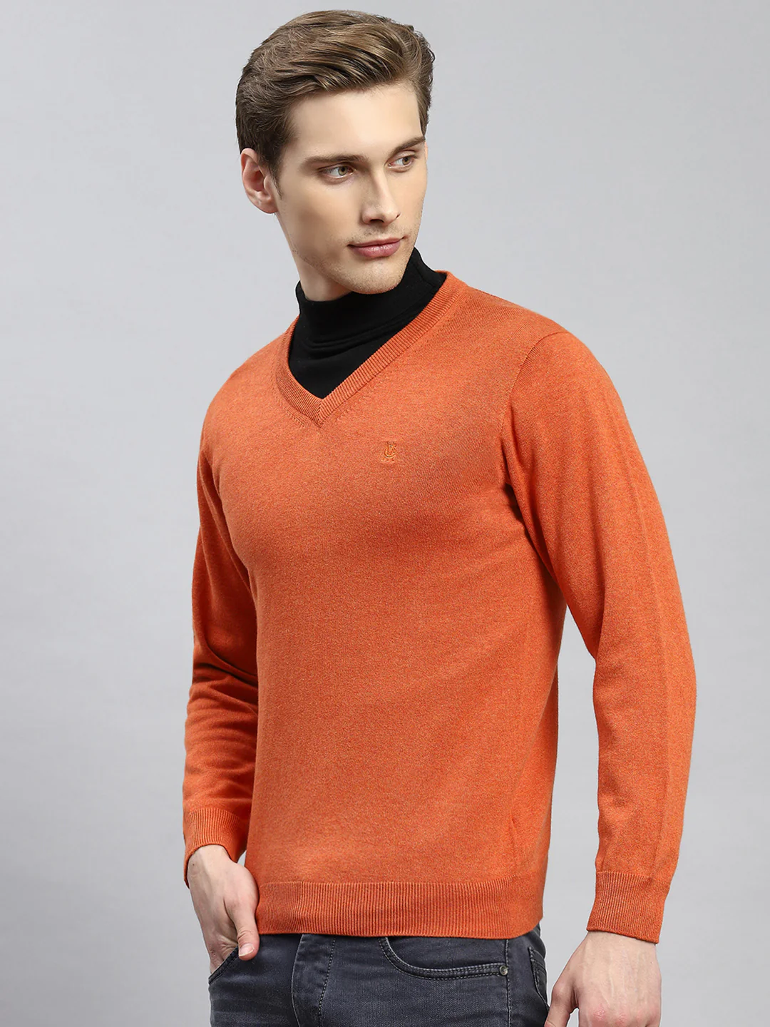 Men Orange Solid Pullover - Image 4