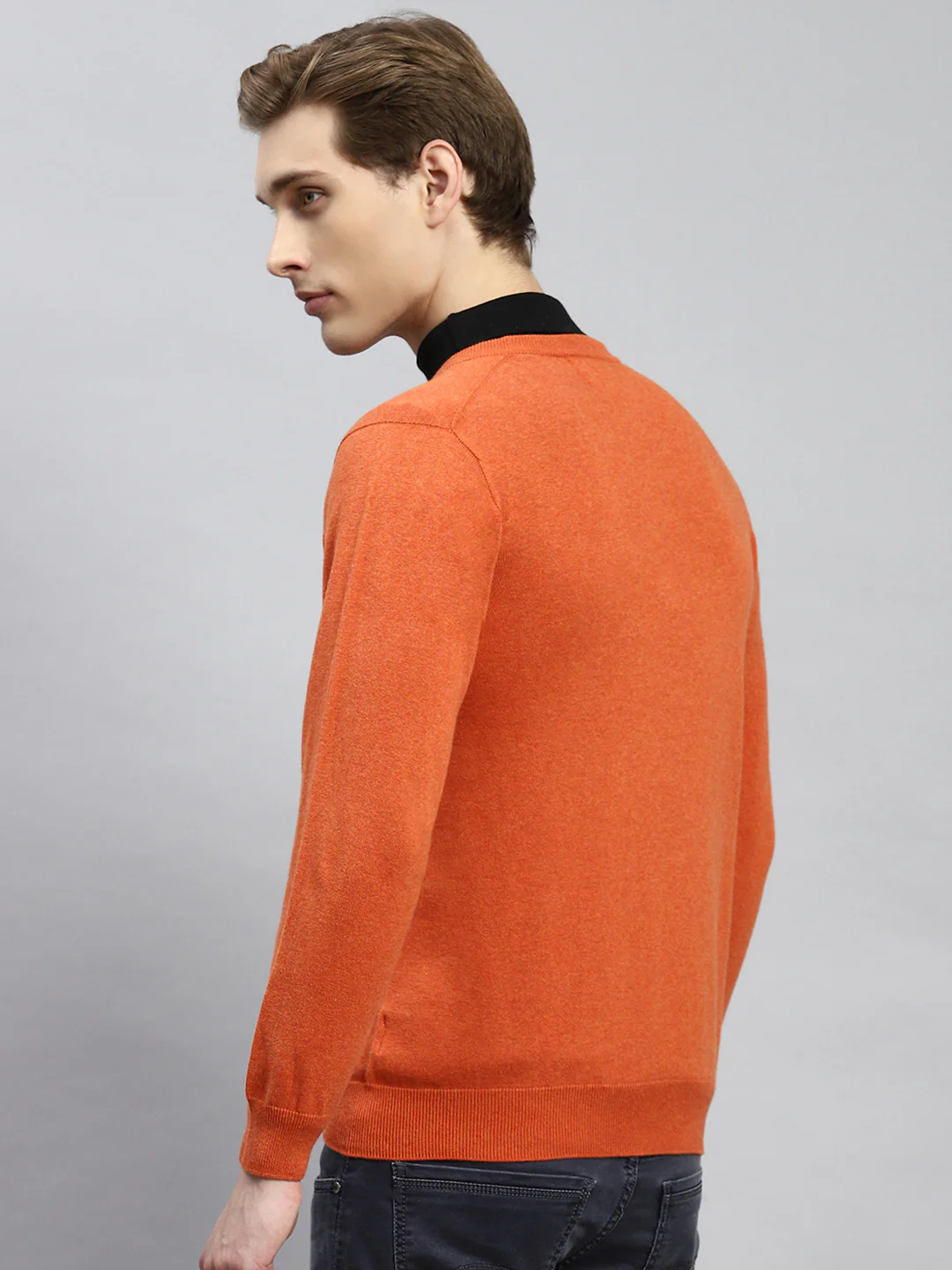 Men Orange Solid Pullover - Image 5
