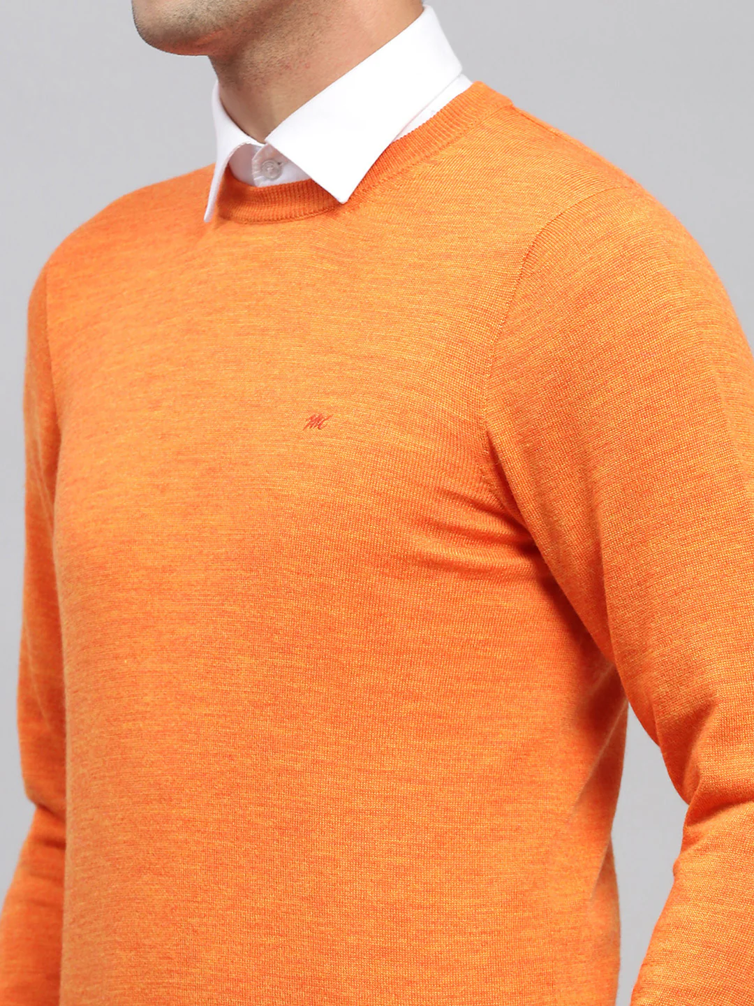 Men Orange Solid Round Neck Full Sleeve Pullover - Image 6