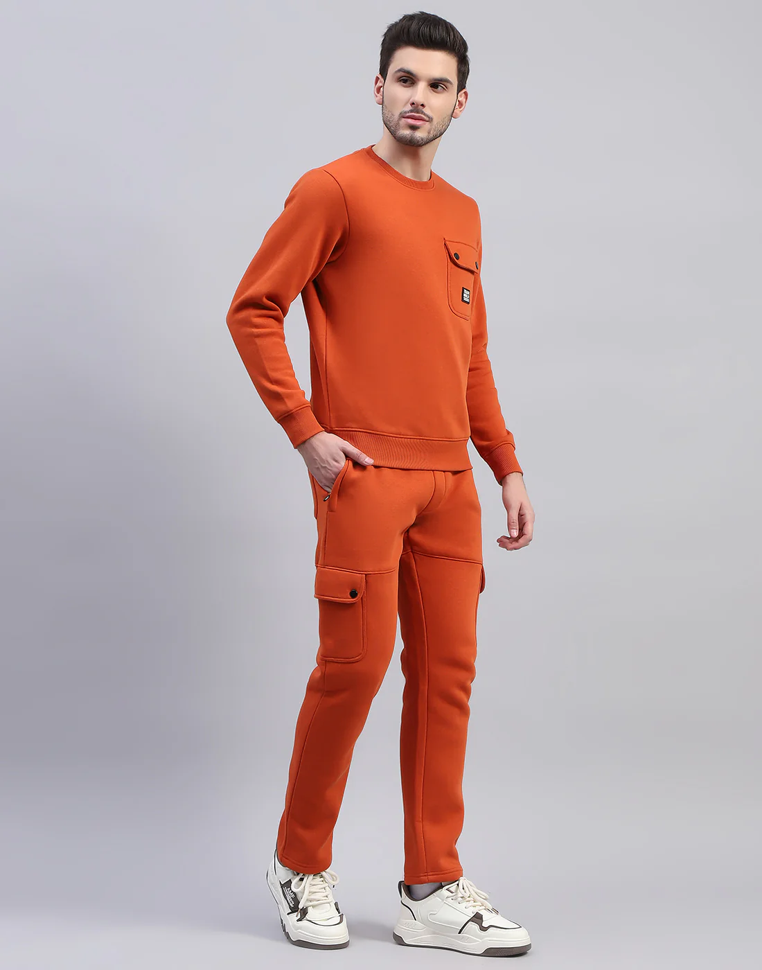 Rock.it Men Orange Solid Round Neck Full Sleeve Tracksuit - Image 4