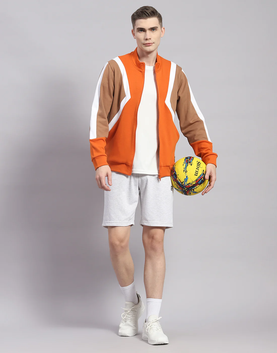 Rock.it Men Orange Solid T Neck Full Sleeve Sweatshirt - Image 2