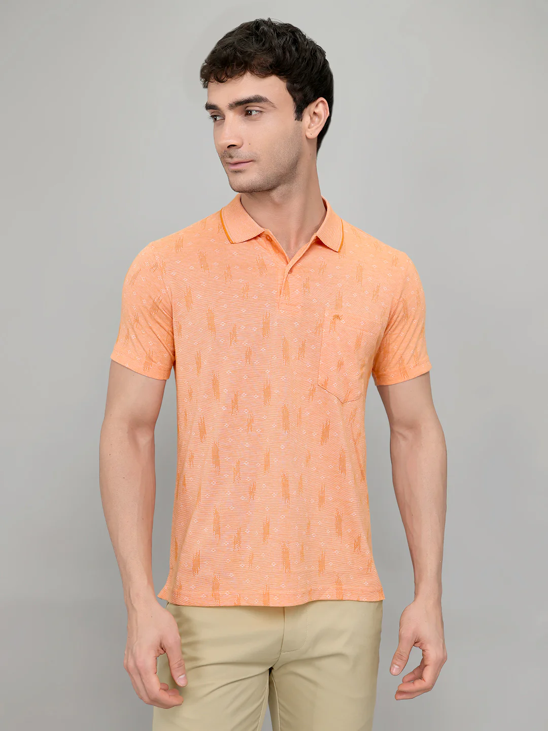 Men Orange Stripe Collar Half Sleeve T-Shirt