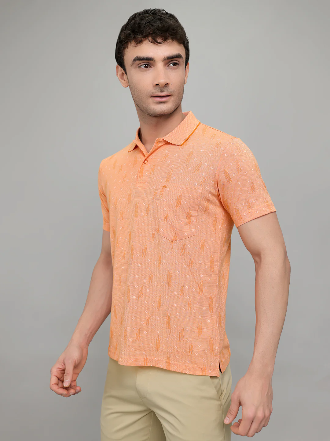 Men Orange Stripe Collar Half Sleeve T-Shirt - Image 2