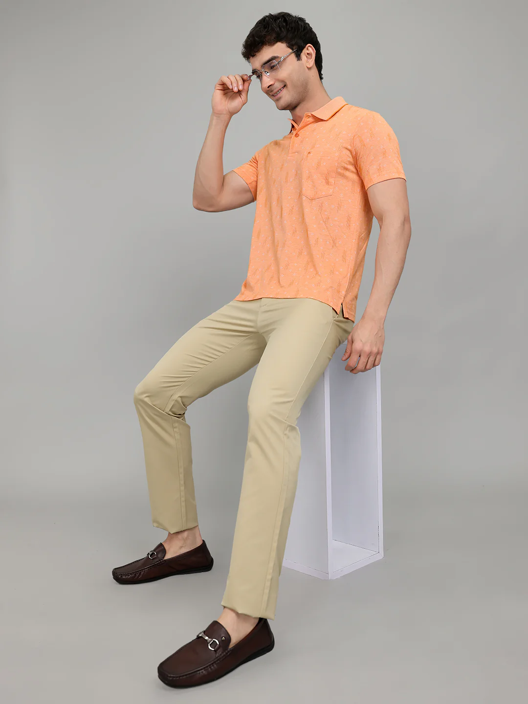 Men Orange Stripe Collar Half Sleeve T-Shirt - Image 6