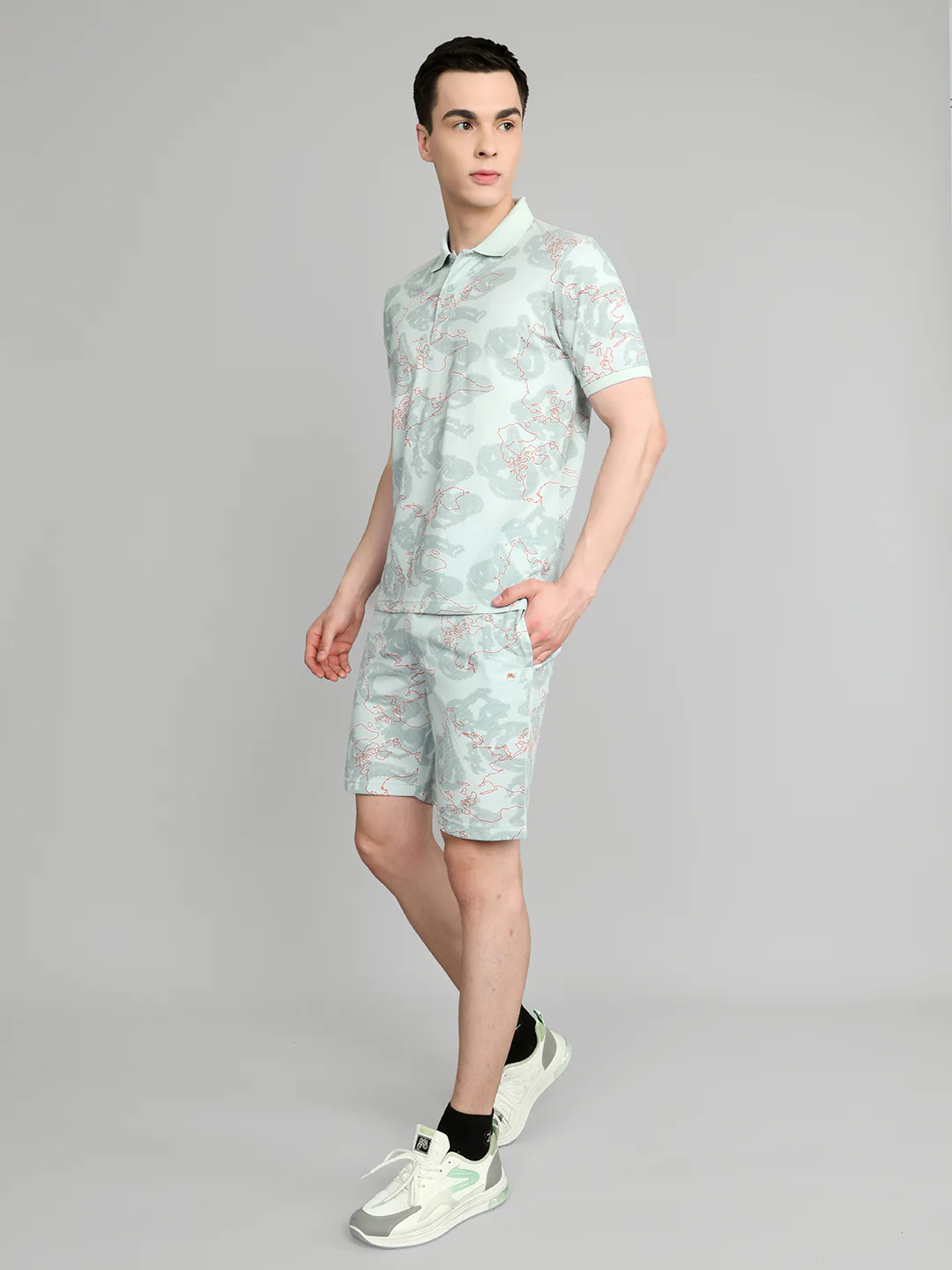Men Pastel Blue Solid Collar Half Sleeve Bermuda Set - Image 2