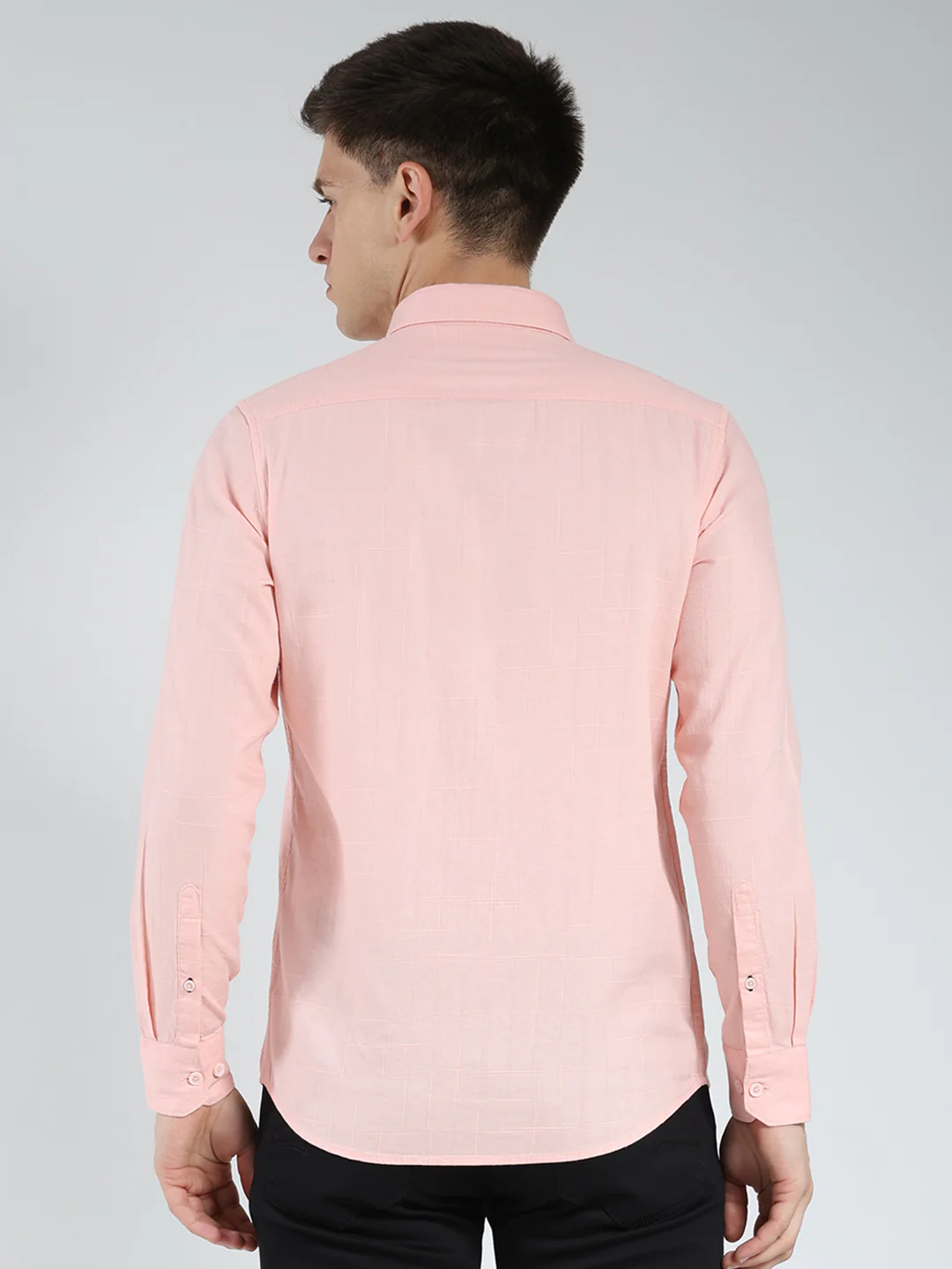 Men Peach Check Collar Full Sleeve Shirt - Image 5