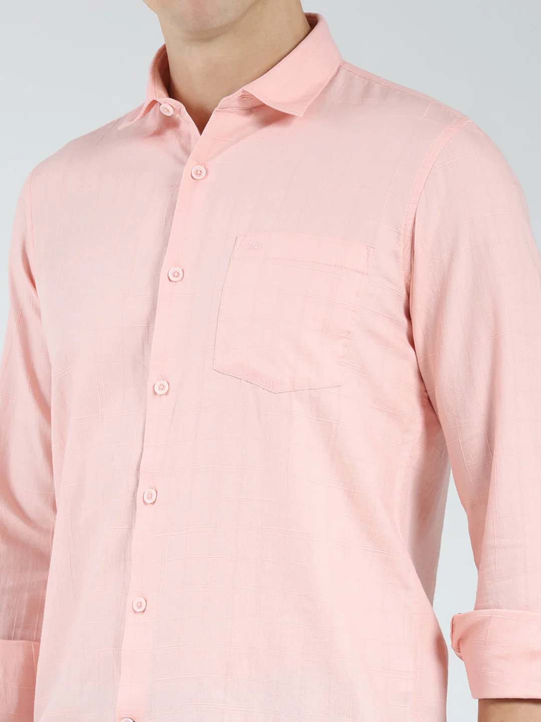 Men Peach Check Collar Full Sleeve Shirt - Image 6