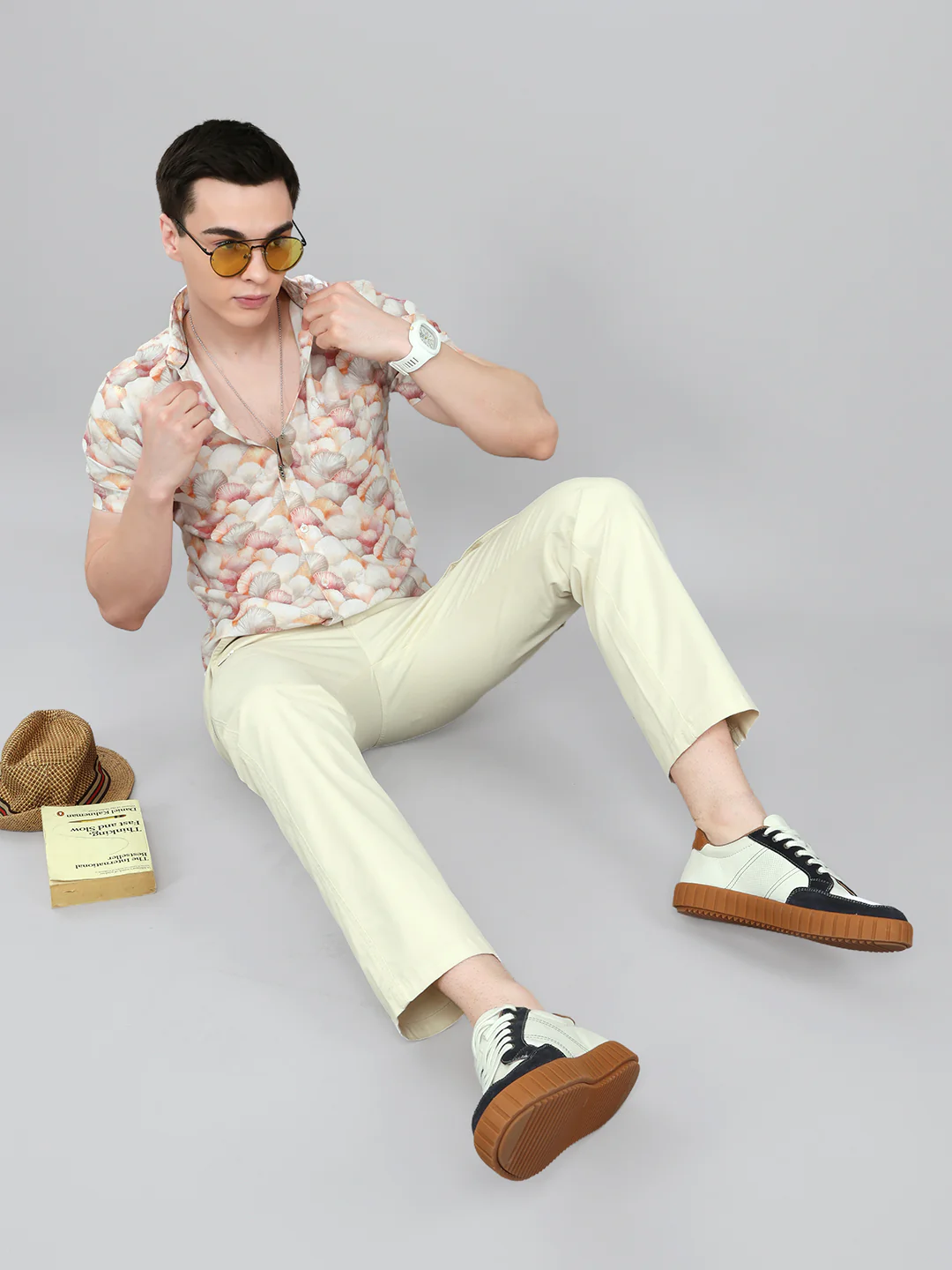 Men Peach Printed Collar Half Sleeve Shirt - Image 6