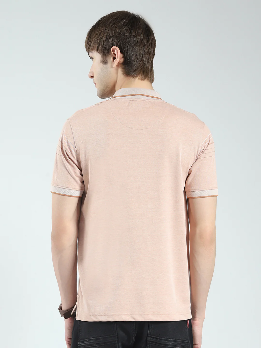 Men Peach Printed Collar Half Sleeve T-Shirt - Image 5