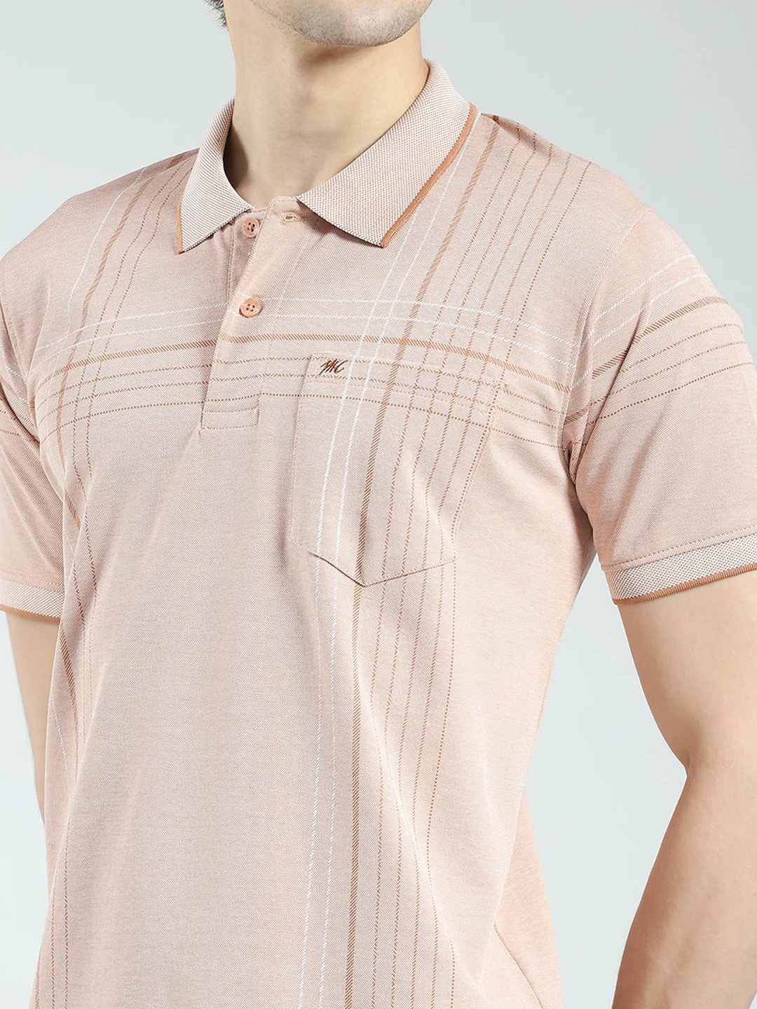 Men Peach Printed Collar Half Sleeve T-Shirt - Image 6