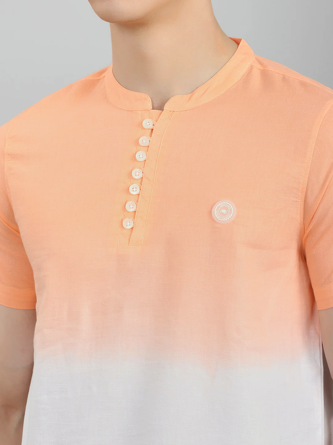 Men Peach Printed Henley Neck Half Sleeve T-Shirt - Image 4