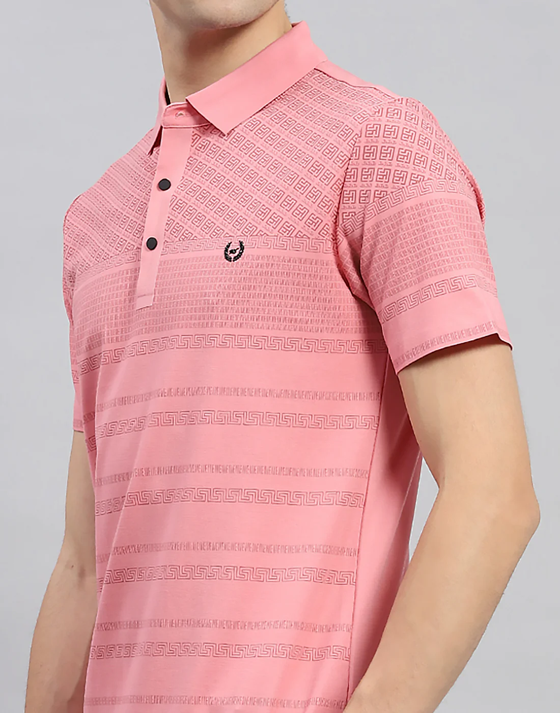 Men Peach Printed Polo Collar Half Sleeve T-Shirt - Image 7