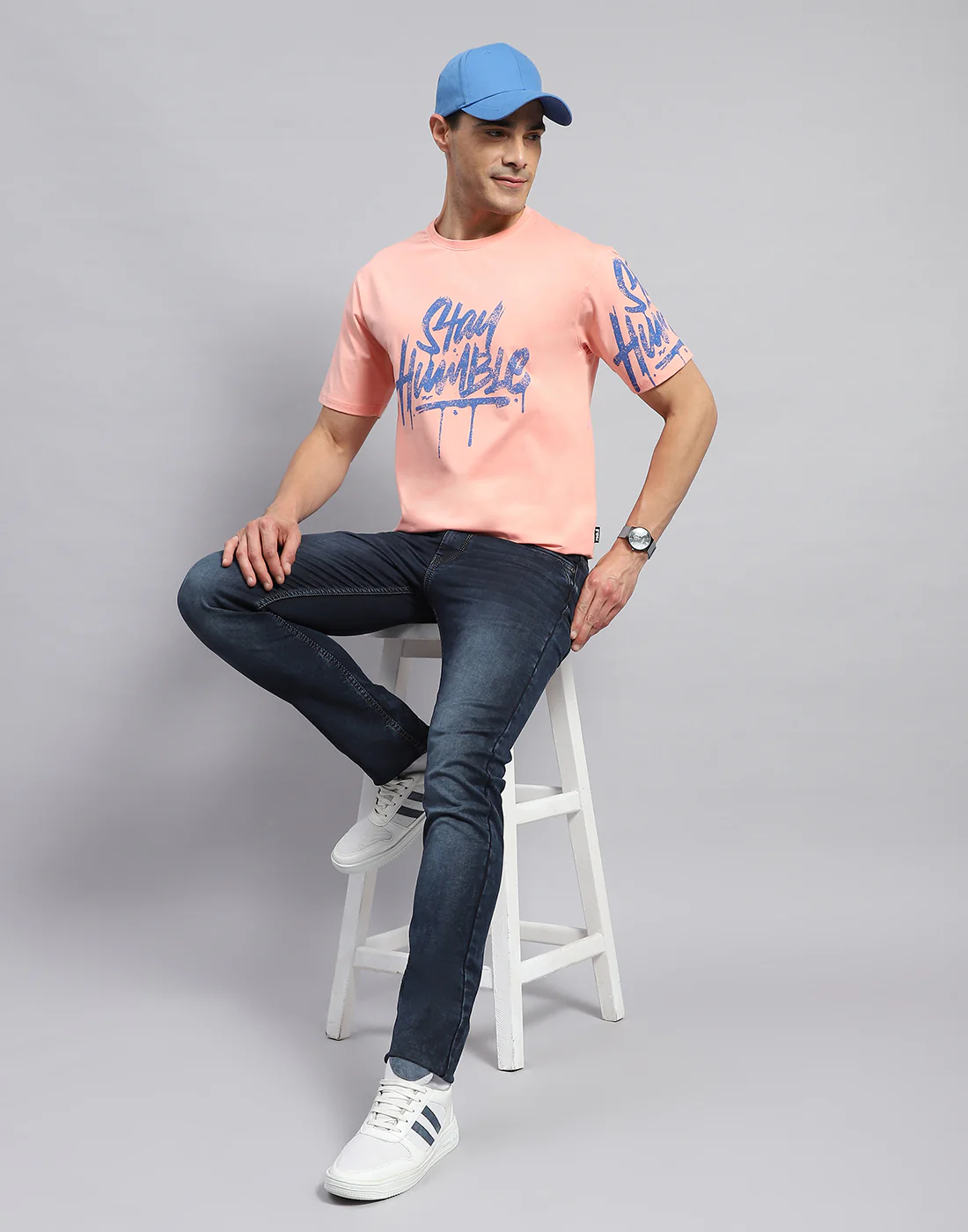 Rock.it Men Peach Printed Round Neck Half Sleeve T-Shirt - Image 2