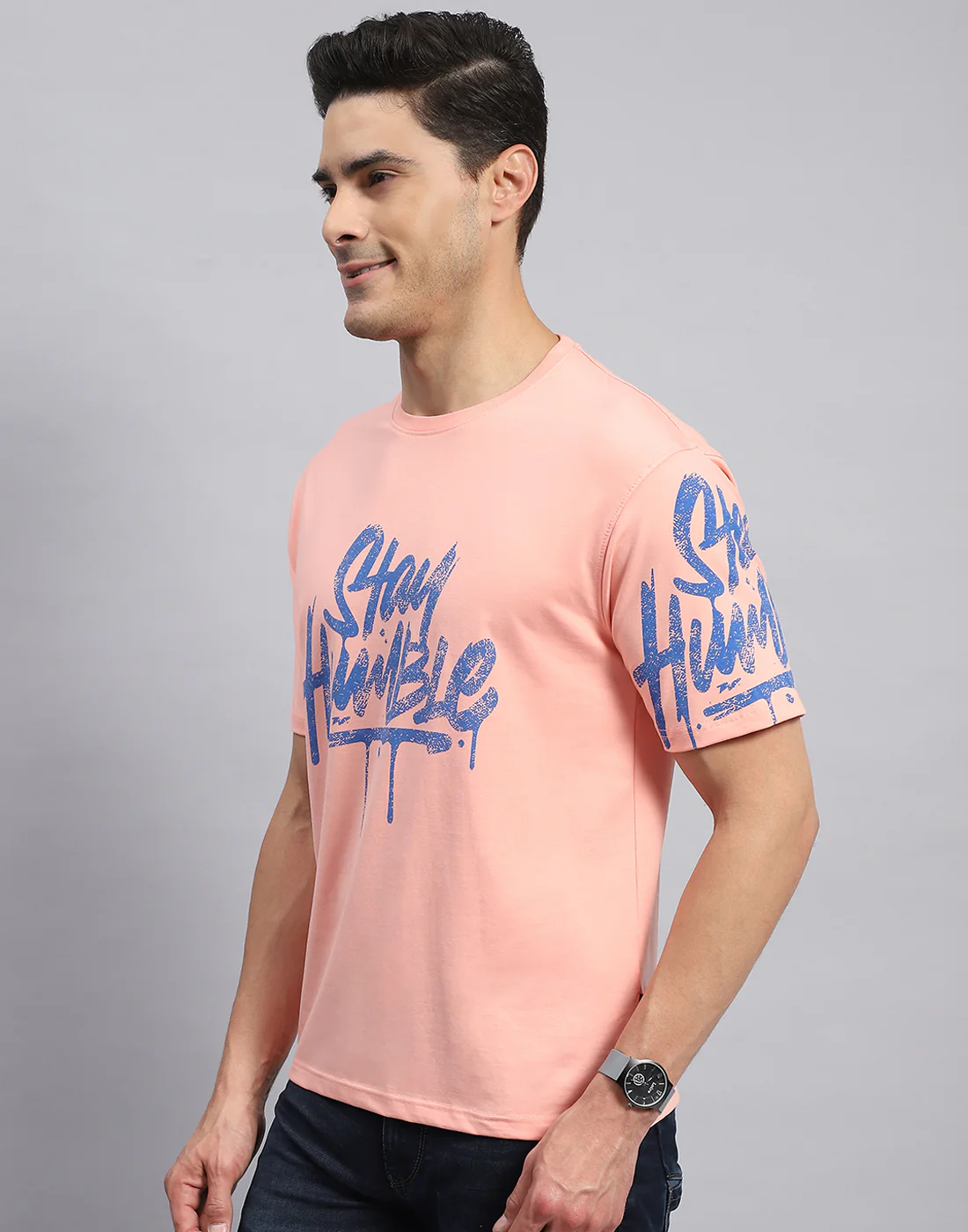 Rock.it Men Peach Printed Round Neck Half Sleeve T-Shirt - Image 3