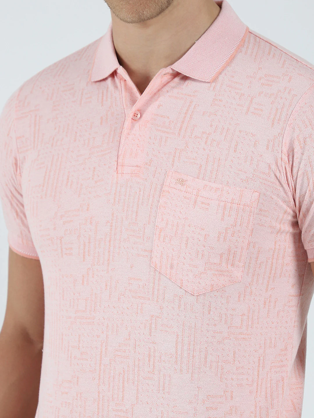 Men Peach Self Design Collar Half Sleeve T-Shirt - Image 6
