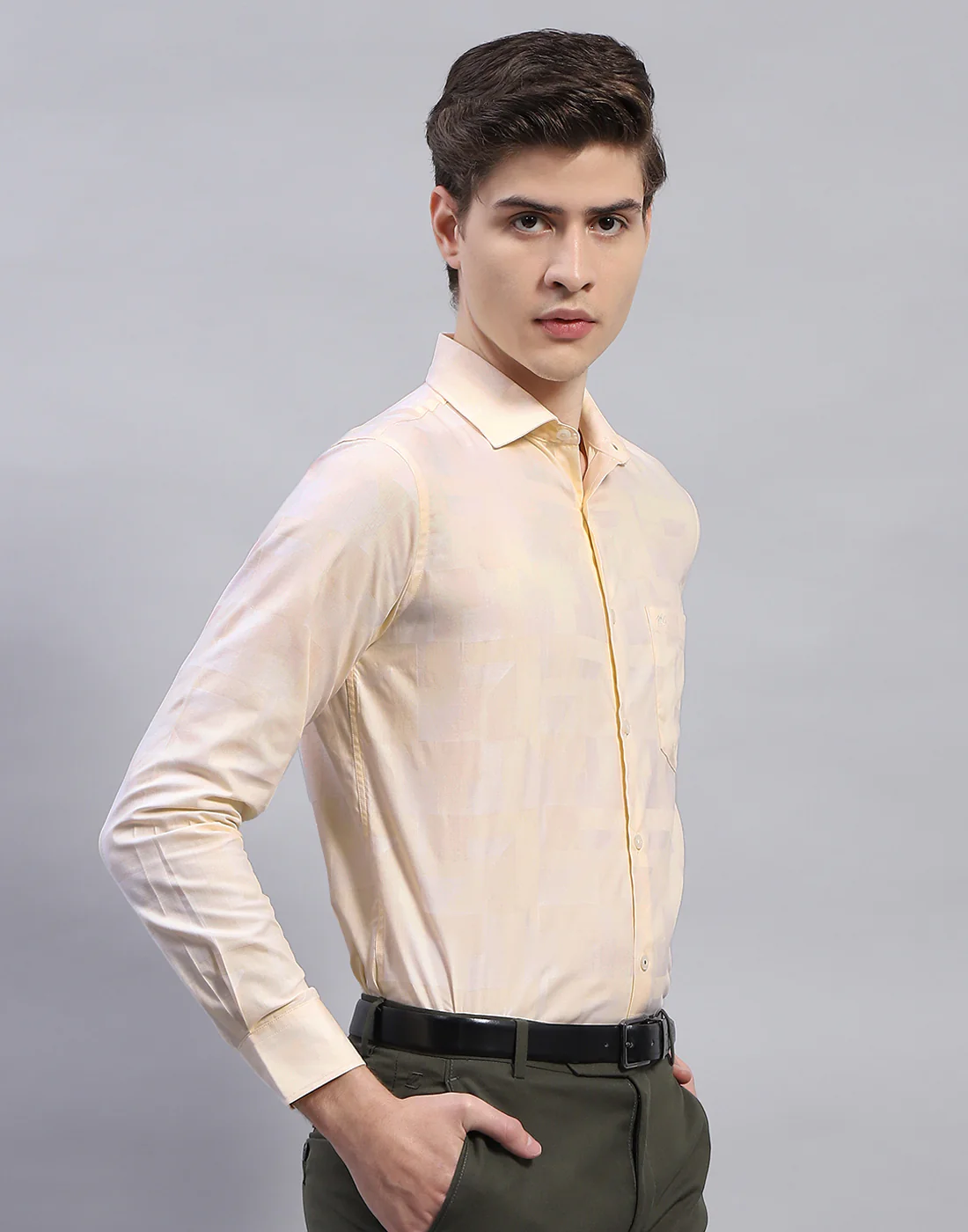 Men Peach Solid Collar Full Sleeve Shirt - Image 4