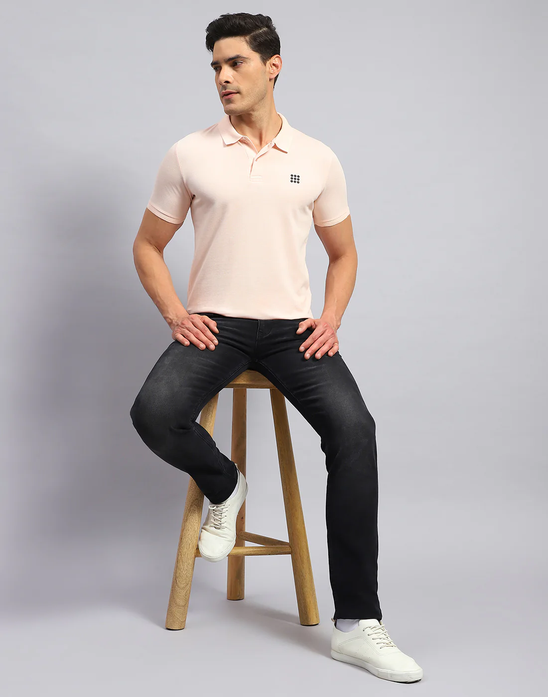 Rock.it Men Peach Solid Collar Half Sleeve T-Shirt - Image 2
