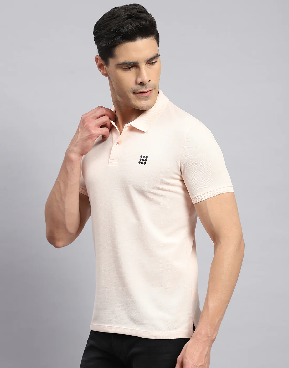 Rock.it Men Peach Solid Collar Half Sleeve T-Shirt - Image 3