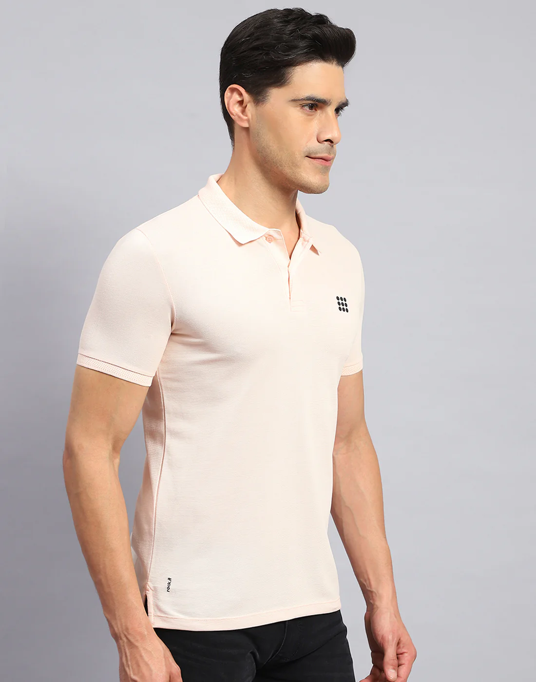 Rock.it Men Peach Solid Collar Half Sleeve T-Shirt - Image 4