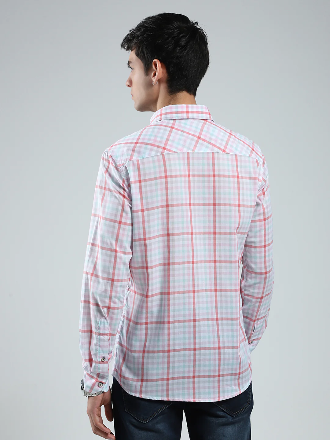 Men Pink Check Collar Full Sleeve Shirt - Image 5
