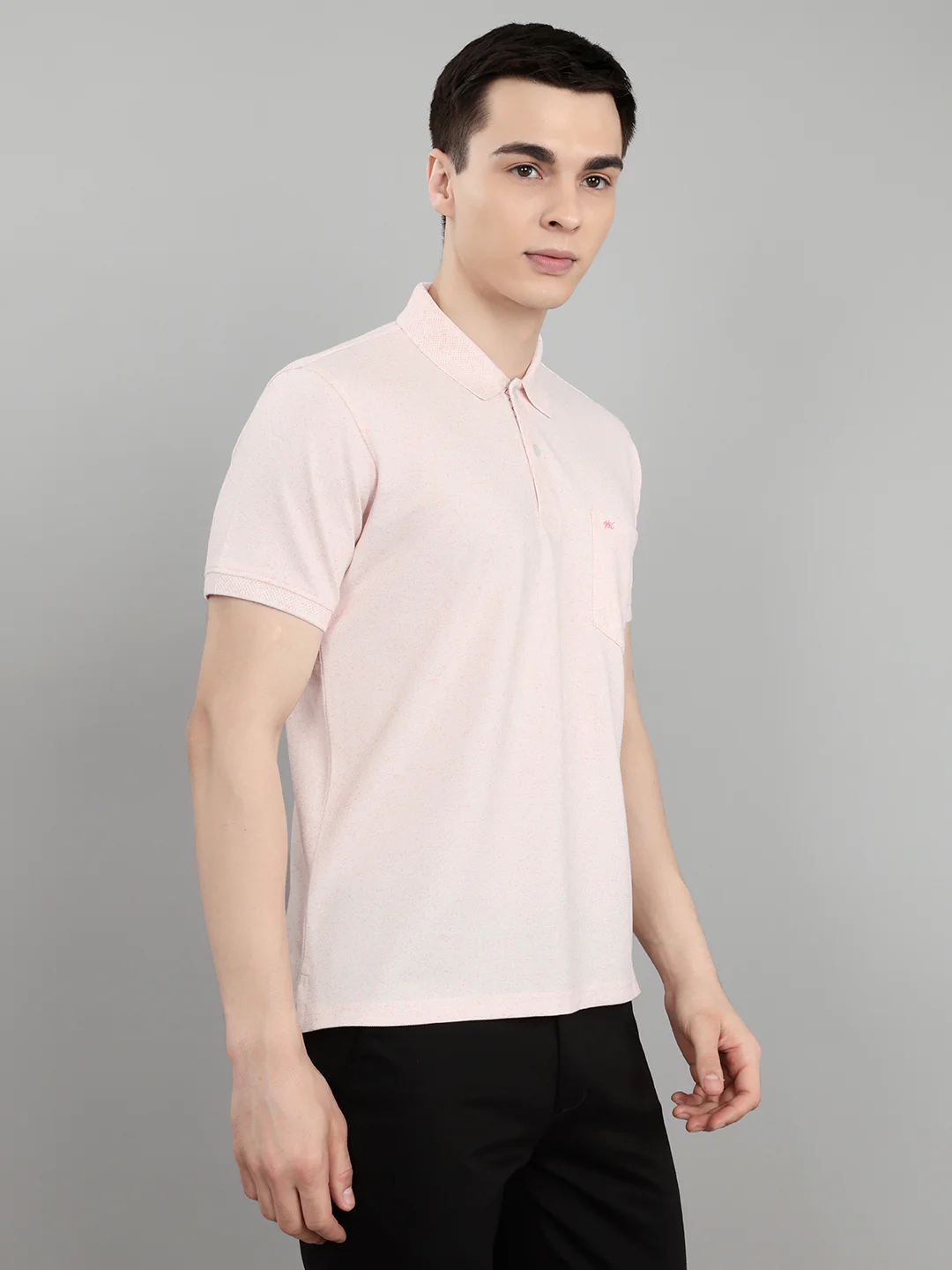 Men Pink Melange Collar Half Sleeve T-Shirt - Image 3