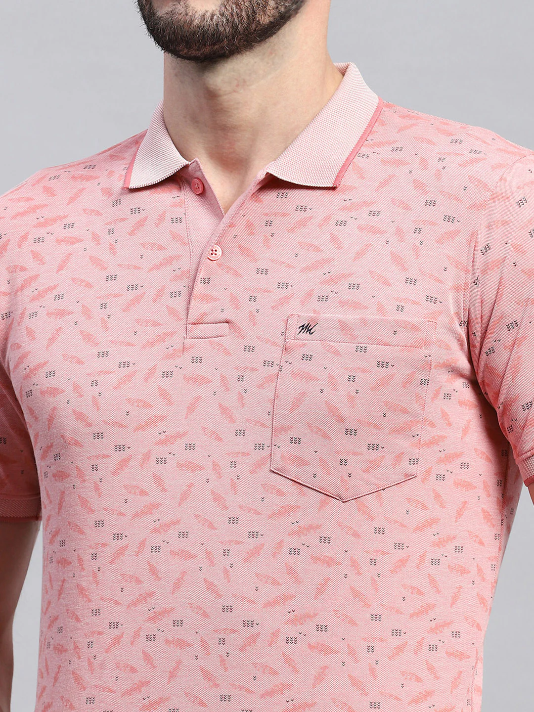 Men Pink Printed Collar Half Sleeve T-Shirt - Image 6