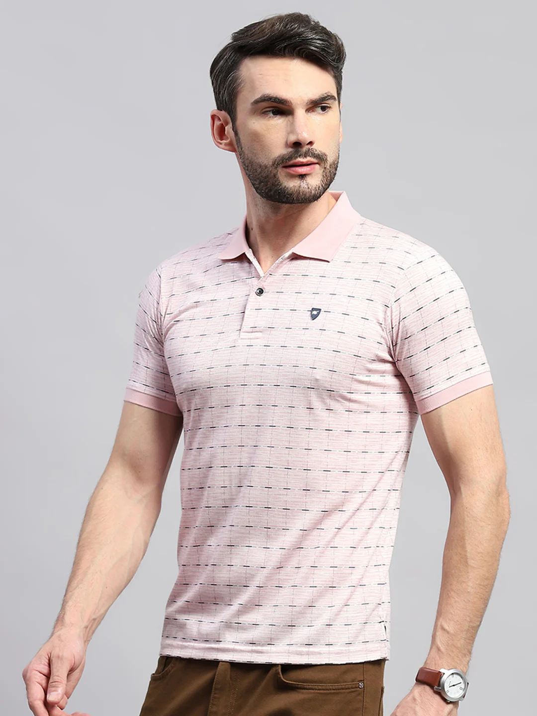 Men Pink Printed Collar Half Sleeve T-Shirt - Image 3